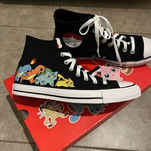 Converse Black High-Tops with Colorful Cartoon Design